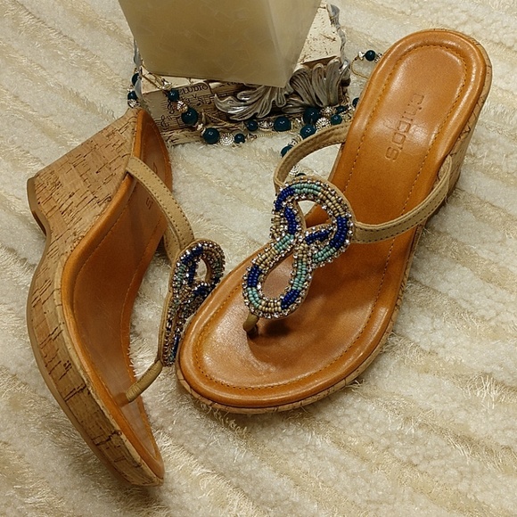 Chico's Shoes - Chicos bejeweled Thong sz 7 Wedge Sandal 3.5" Heel